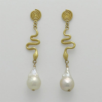 Handmade 24K gold-plated snake earrings by Izaskun Zabala