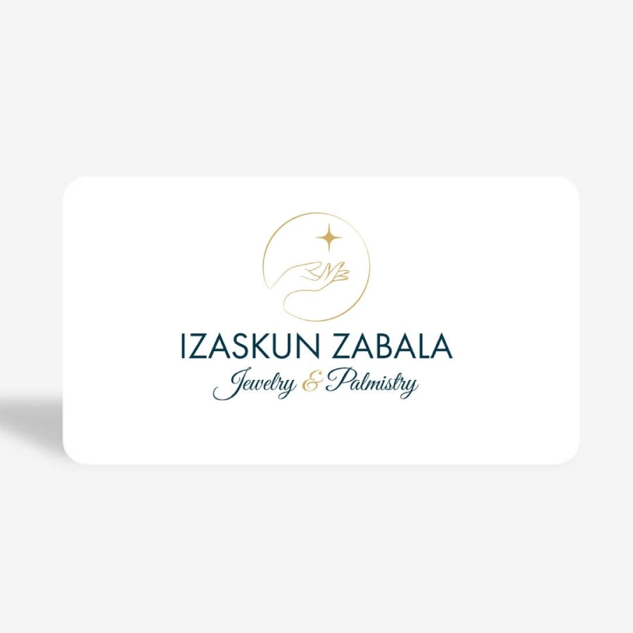 Izaskun Zabala gift card with various money values for jewelry or palmistry.
