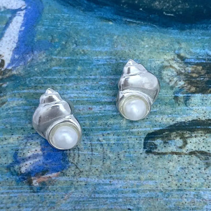 Sterling silver Nerea Earrings featuring round button pearls