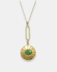 Gold-plated pendulum necklace with a green turmaline pendant, handmade by Izaskun Zabala.