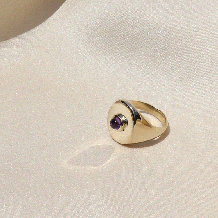 Izaskun Zabala jewelry birthstone signet pinky ring with cabochon semi precious stone